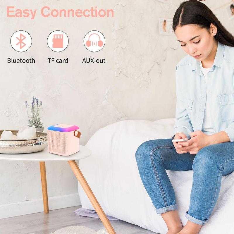 Mini Karaoke Machine, Portable Bluetooth Karaoke Speaker with 2 Count Wireless Microphones and Colorful Lights, Gifts for Birthday Party Home KTV Christmas Gift - 5